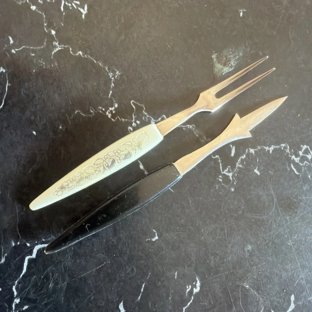 Vintage Little Forks Mid Century Stainless Steel Hor d'oeuvre 9 Forks 5 Skewers